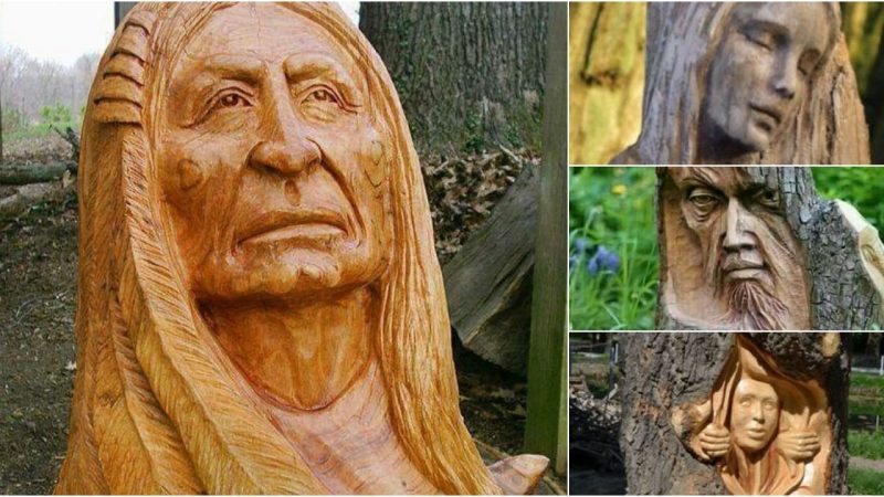 Sculpture Portraits on Trees