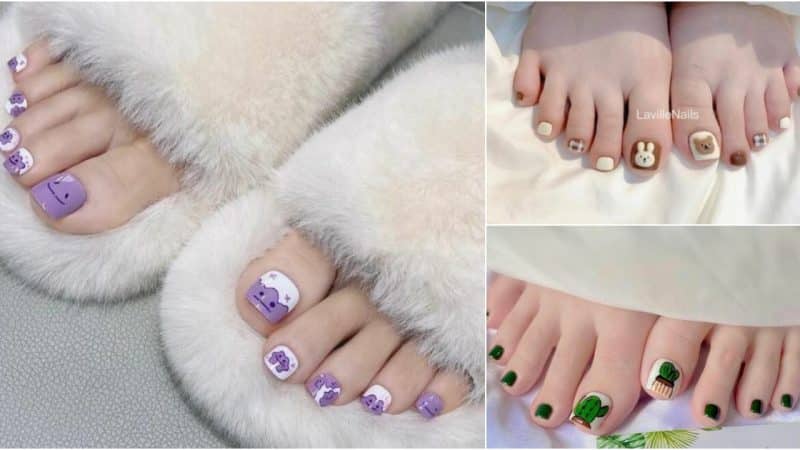 Super cute cartoon pedicure.