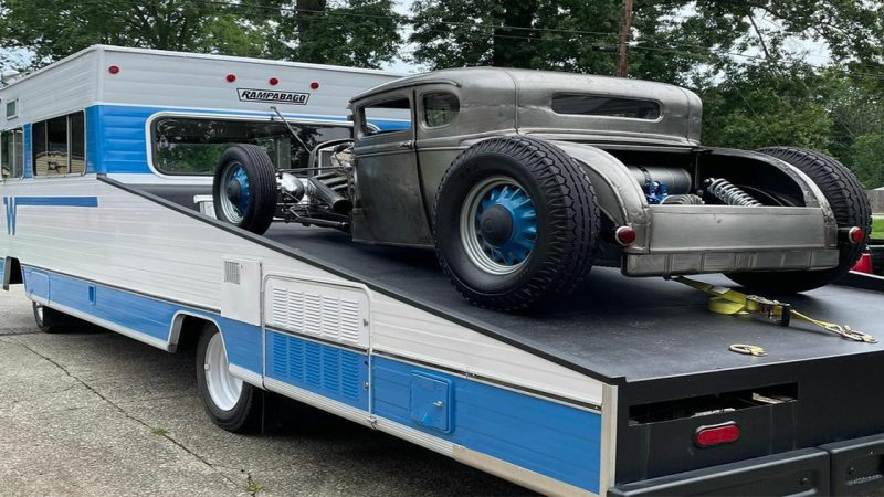 Classic Winnebago Camper Turns Hot Rod Hauler, Carries Bare Metal Ford Model A Coupe