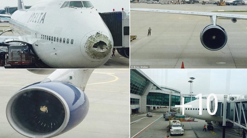 Delta Air Lines Boeing 747 Encounters Hailstorm: Aircraft’s Nose Broken and Wing Damaged