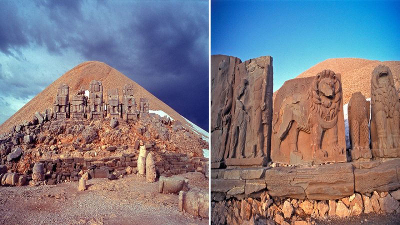 The statues at Mount Nemrut are colossal and depict a combination of Greek, Persian, and Armenian influences