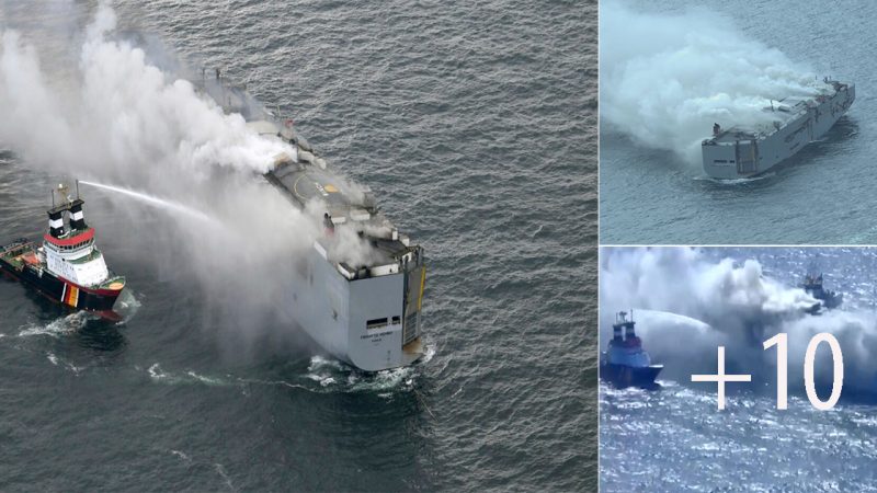 Race to Salvage Sinking Cargo Ship Carrying 3,000 Vehicles, Including 350 Mercedes, Amidst Out-of-Control Fire in North Sea, Possibly Triggered by Electric Car