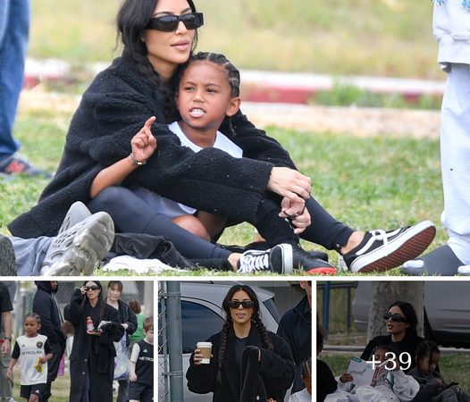 Kim Kardashian’s Relaxed Soccer Mom Look: Tennis Shoes, Messy Hair, and Latte at Son’s Game