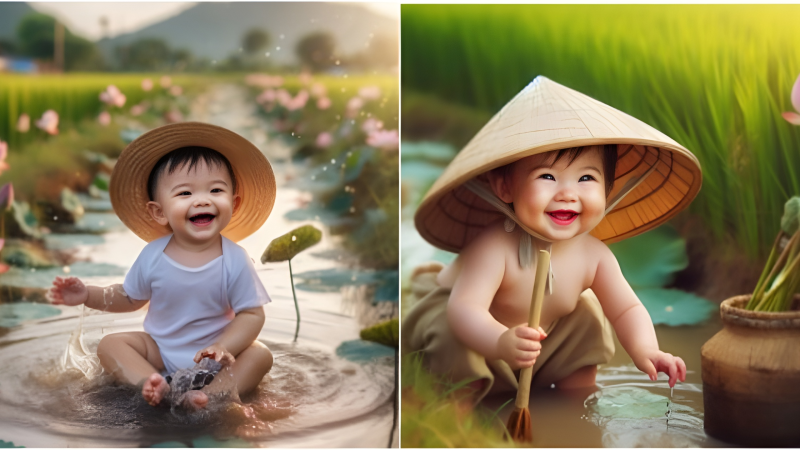 Harmony Unveiled: A Baby’s Joyful Lotus Blossom Picking Extravaganza